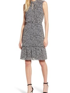 Karl Lagerfeld Black and White Polka Dot Sleeveless Midi Dress